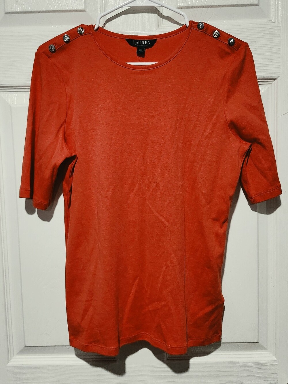 Ralph Lauren Orange Short-Sleeve Crew with Shoulder Buttons